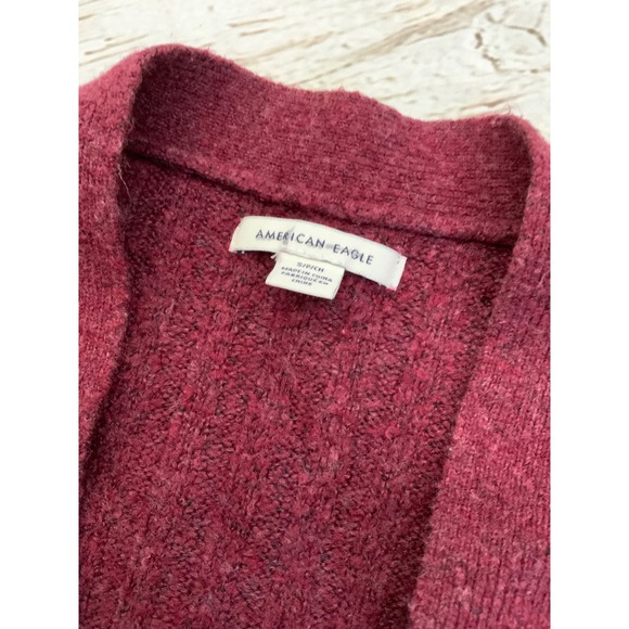 American Eagle Burgundy Maroon Ribbed Button Front Cardigan Sweater Small Granny - Picture 2 of 3
